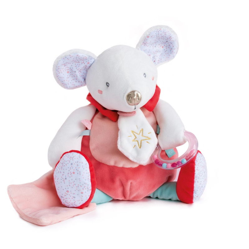  - les super doudous - activity soft toy pink mouse 30 cm 